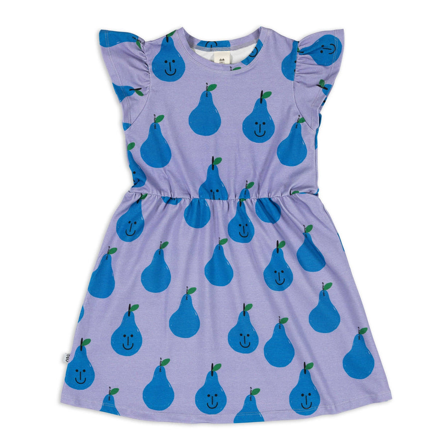 BLUE PEAR DRESS WITH RUFFLED SLEEVES Mini Chill Dont Grow Up 116/122 (6Y-7Y) 