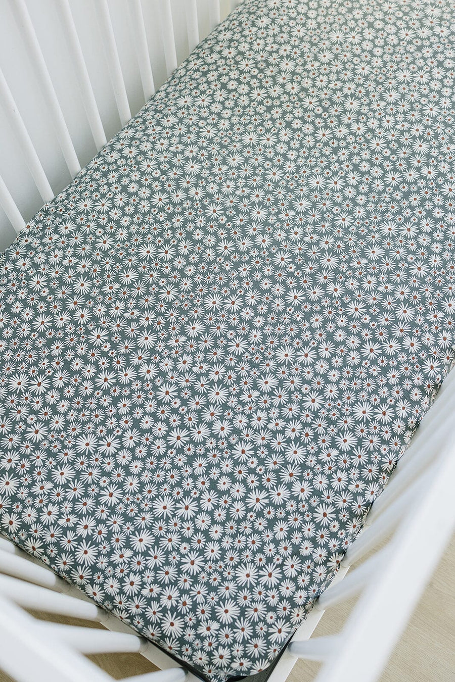 Dark Green Daisy Bamboo Stretch Crib Sheet Mebie Baby 