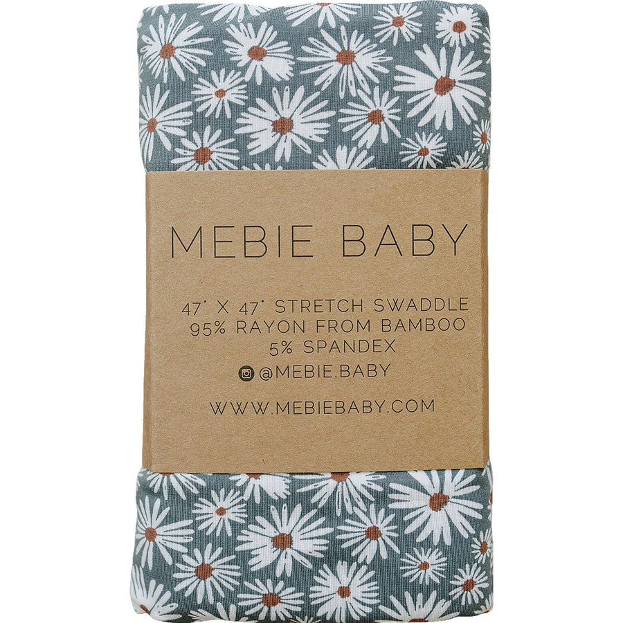 Dark Green Daisy Bamboo Stretch Swaddle Mebie Baby 