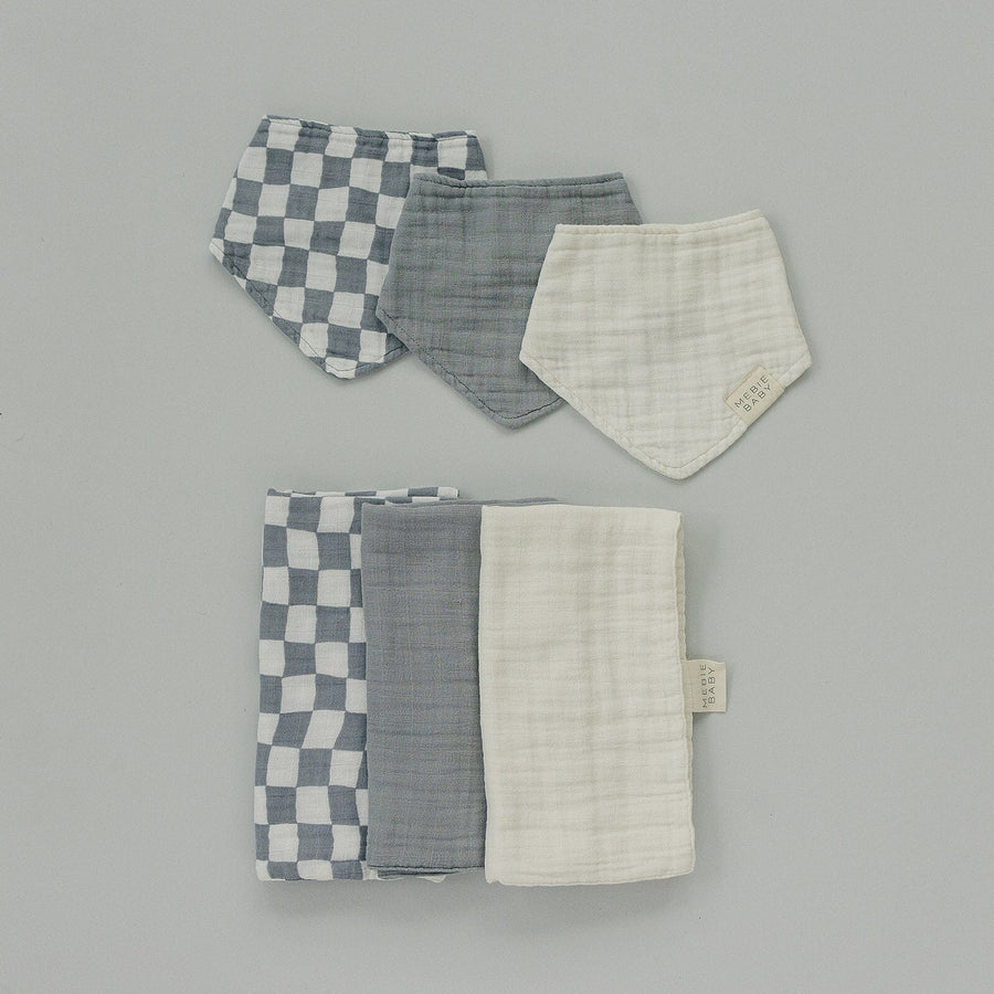 Dusty Blue Wavy Checkered Muslin Bib Mebie Baby 