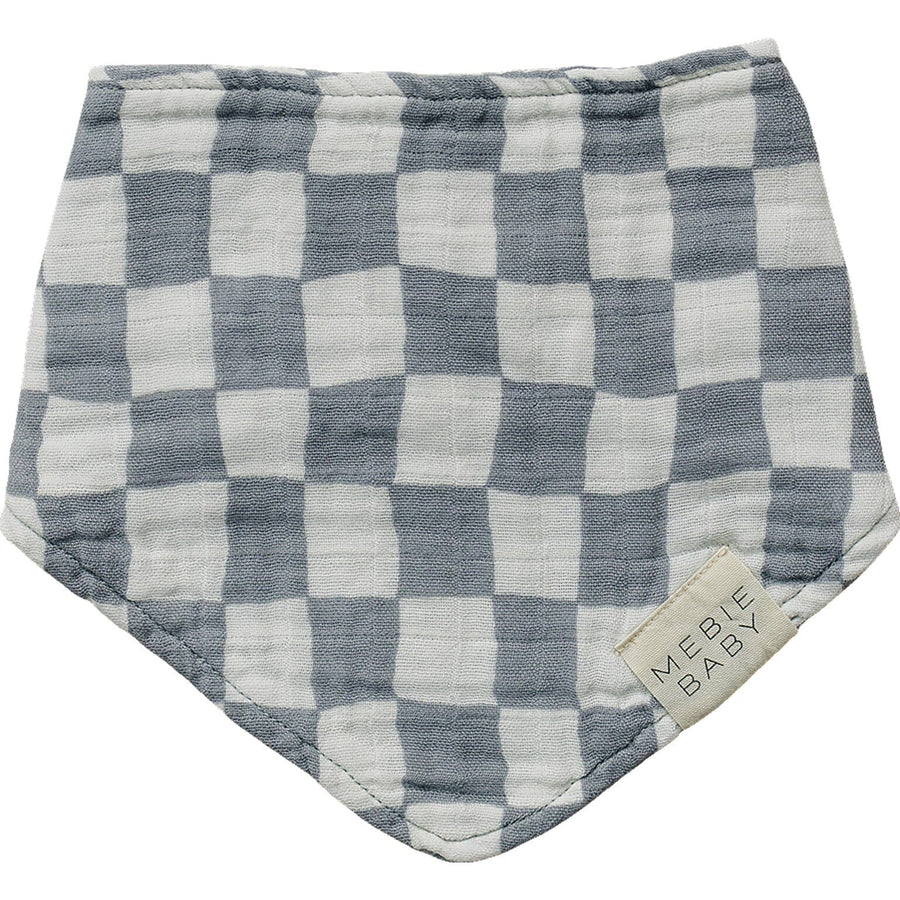 Dusty Blue Wavy Checkered Muslin Bib Mebie Baby 