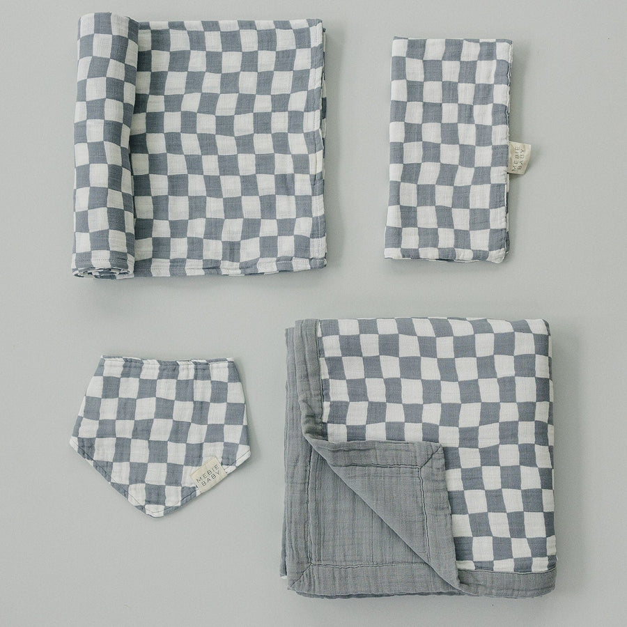 Dusty Blue Wavy Checkered Muslin Quilt Mebie Baby 