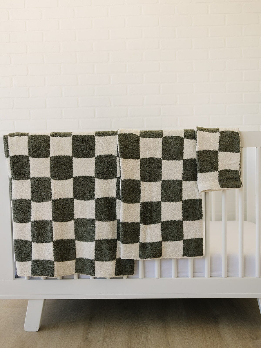 Green Checkered Plush Blanket Mebie Baby 