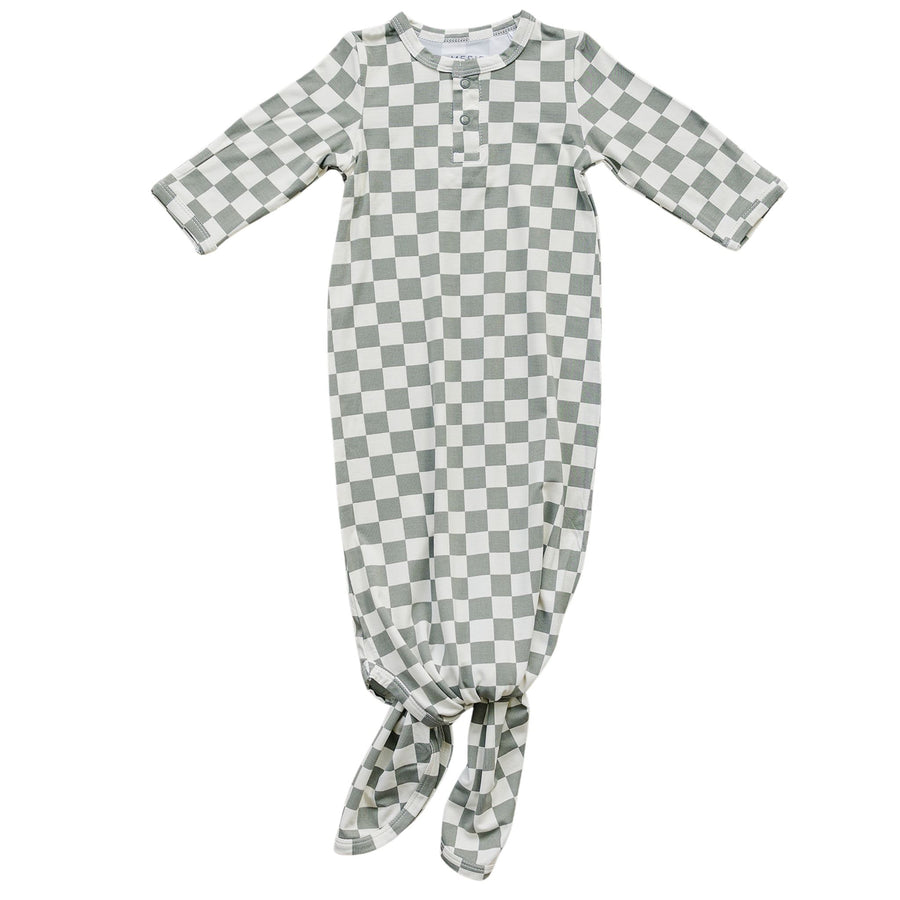 Light Green Checkered Bamboo Knot Gown Mebie Baby 