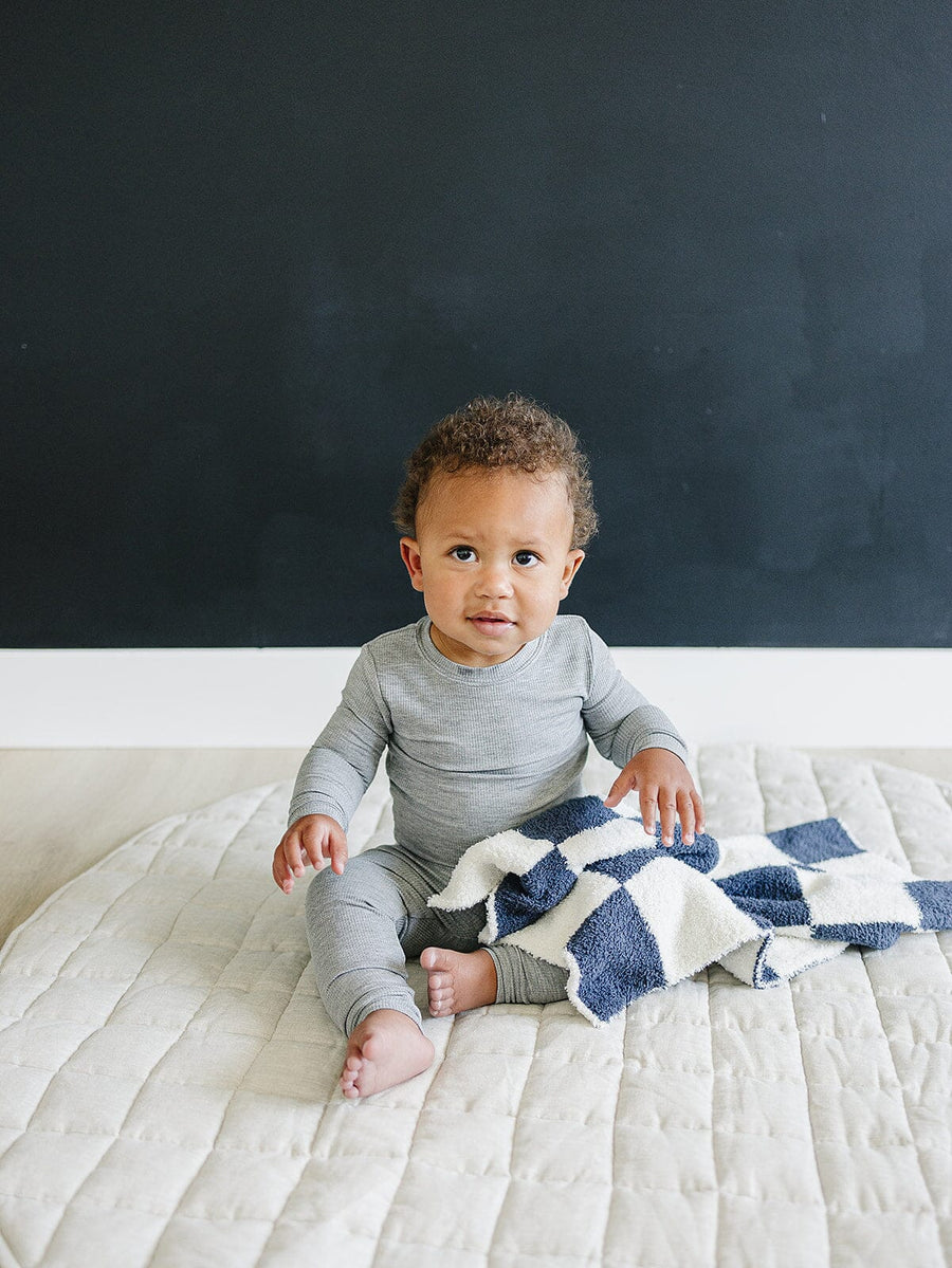 Navy Checkered Plush Blanket Mebie Baby 