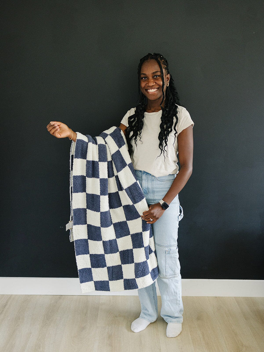 Navy Checkered Plush Blanket Mebie Baby 