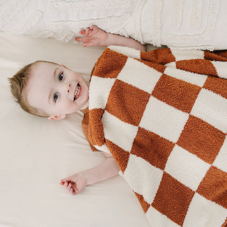 Rust Checkered Plush Blanket Mebie Baby 