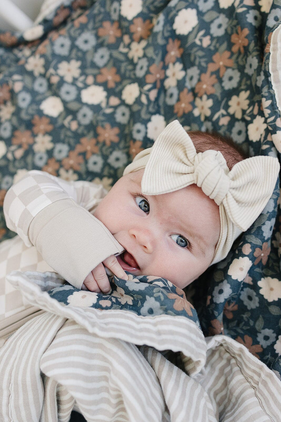 Taupe Checkered Bamboo Head Wrap Mebie Baby 