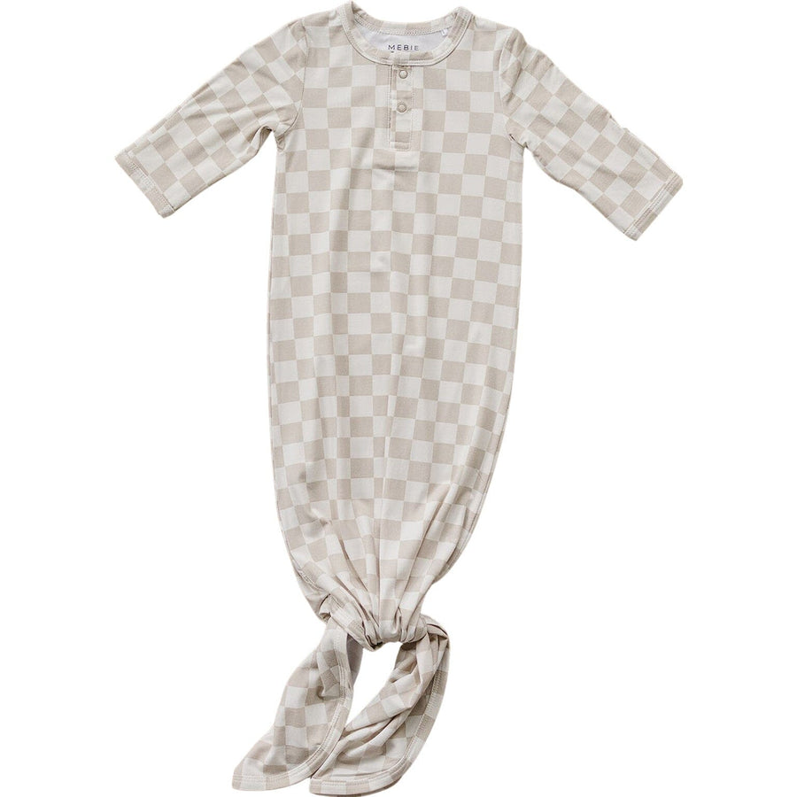 Taupe Checkered Bamboo Knot Gown Mebie Baby 