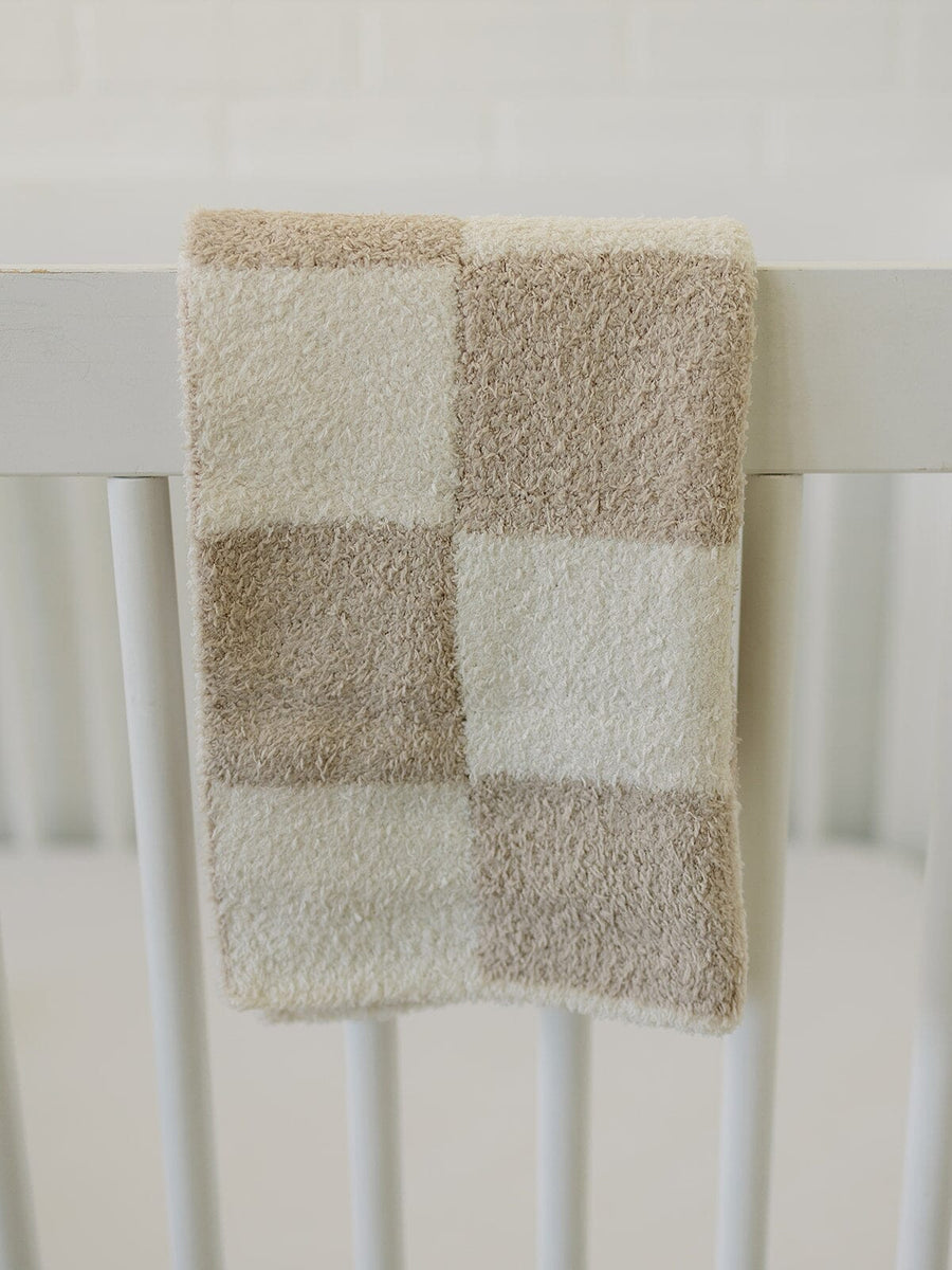 Taupe Checkered Plush Blanket Mebie Baby 