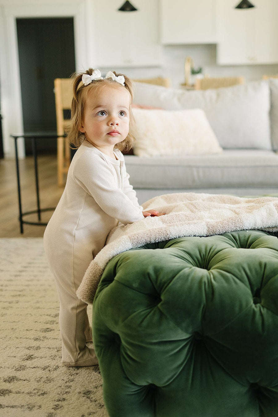 Taupe Checkered Plush Blanket Mebie Baby 