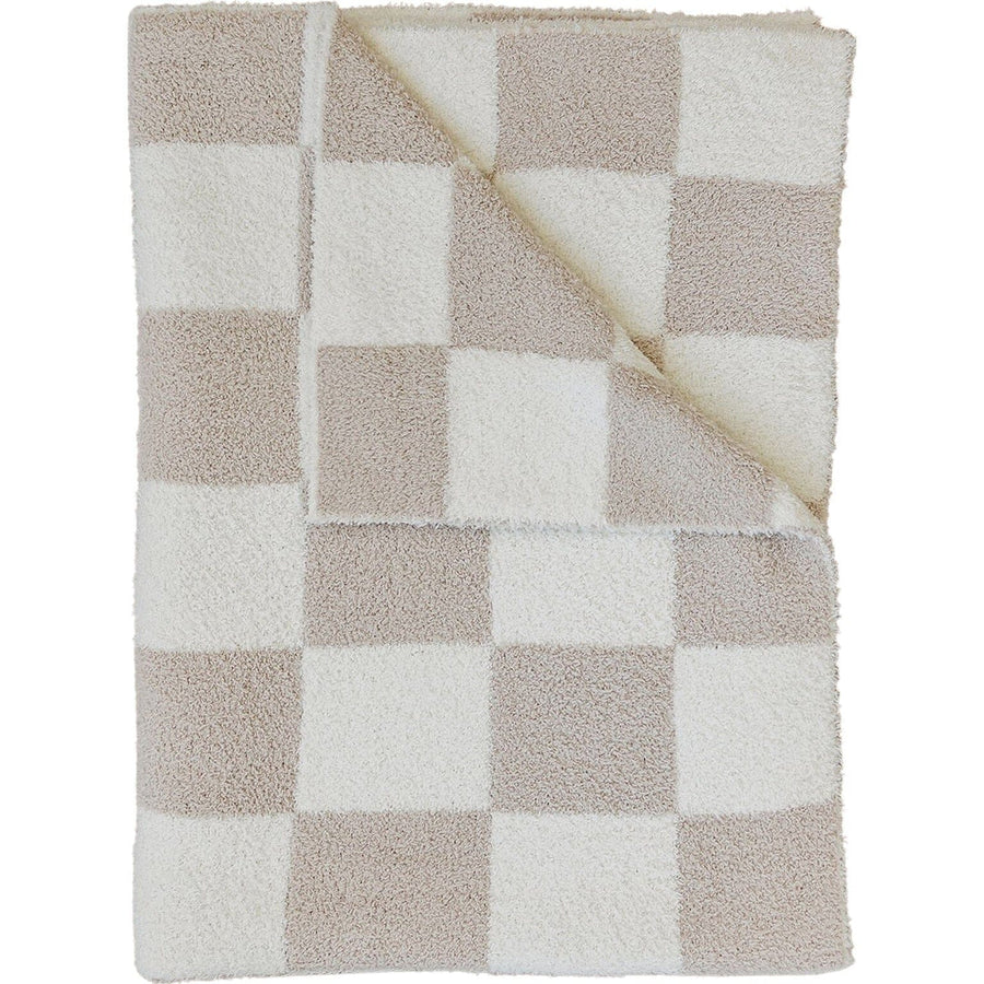 Taupe Checkered Plush Blanket Mebie Baby 