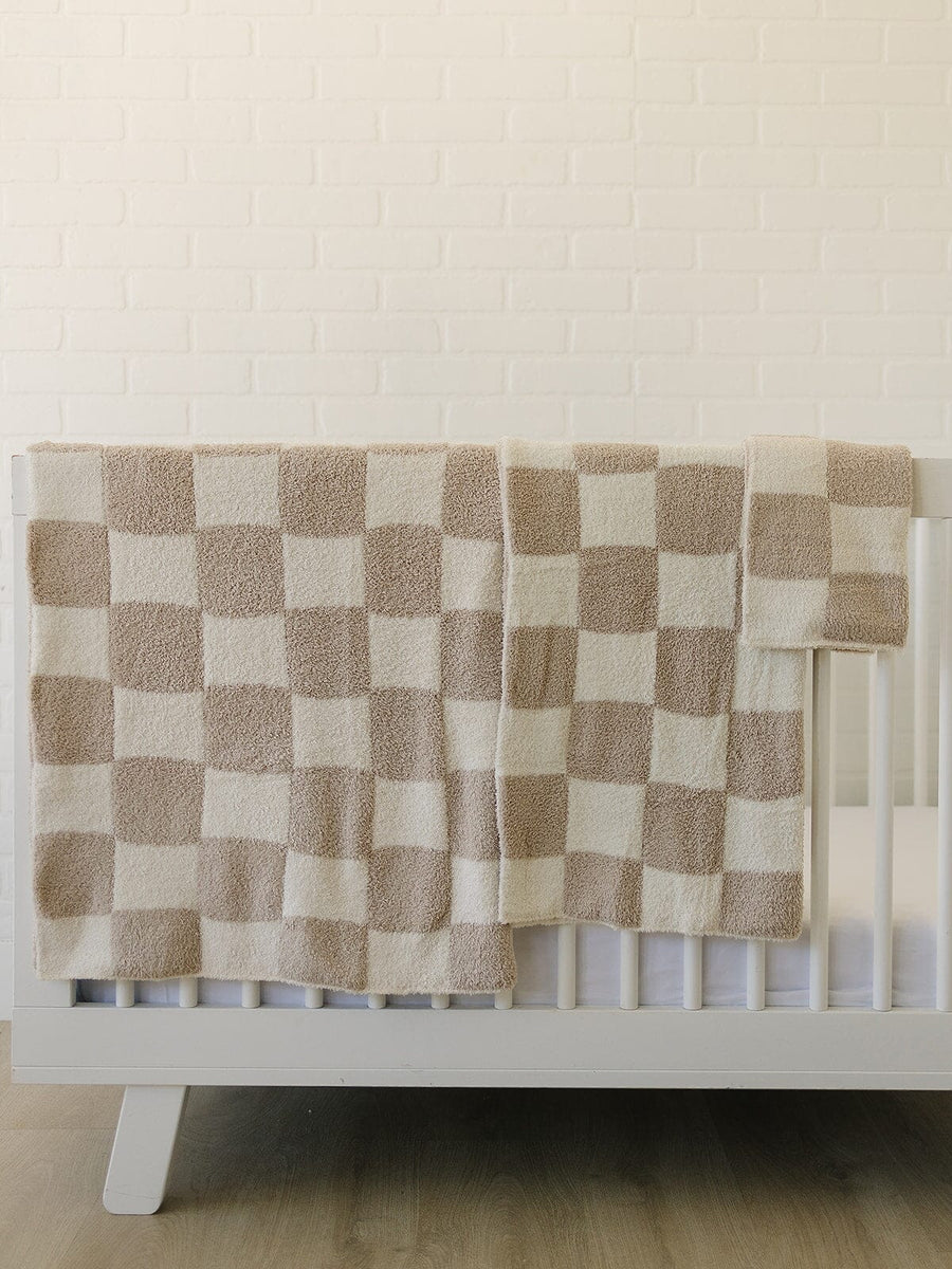 Taupe Checkered Plush Blanket Mebie Baby 