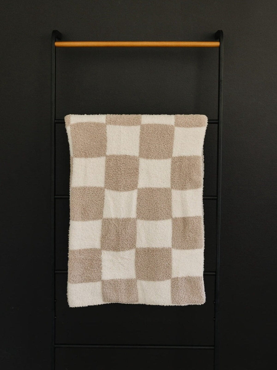 Taupe Checkered Plush Blanket Mebie Baby 